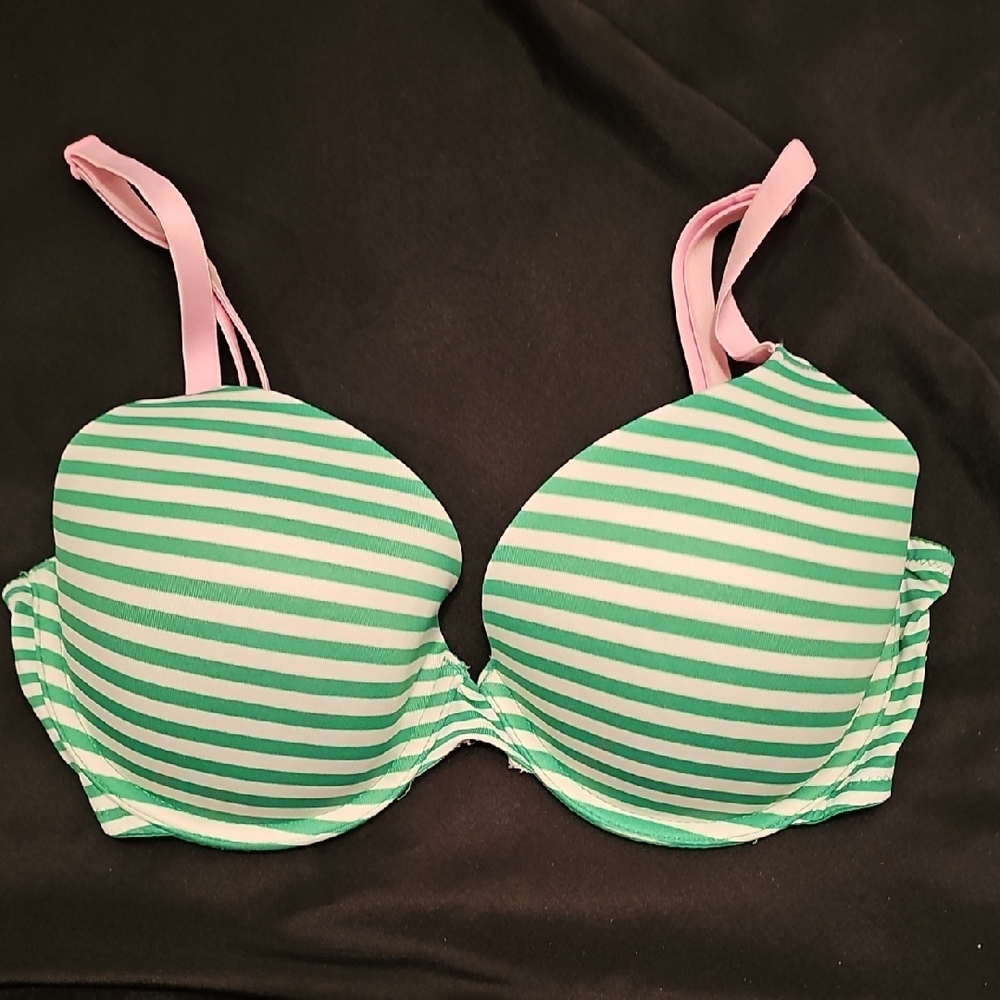 PINK Victoria's Secret Green and Pink Striped Bra